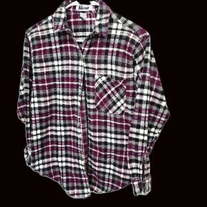 Kikimo Button Up Shirt Fuchsia Gray White Black Plaid Size Small Fall Western